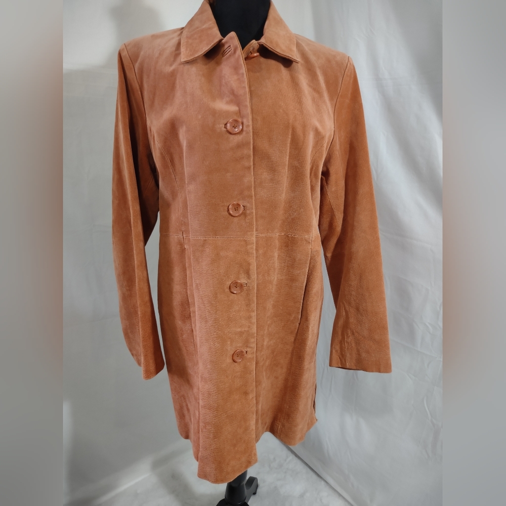 RELATIVITY Women's Orange Leather Button Down Coat Size Medium